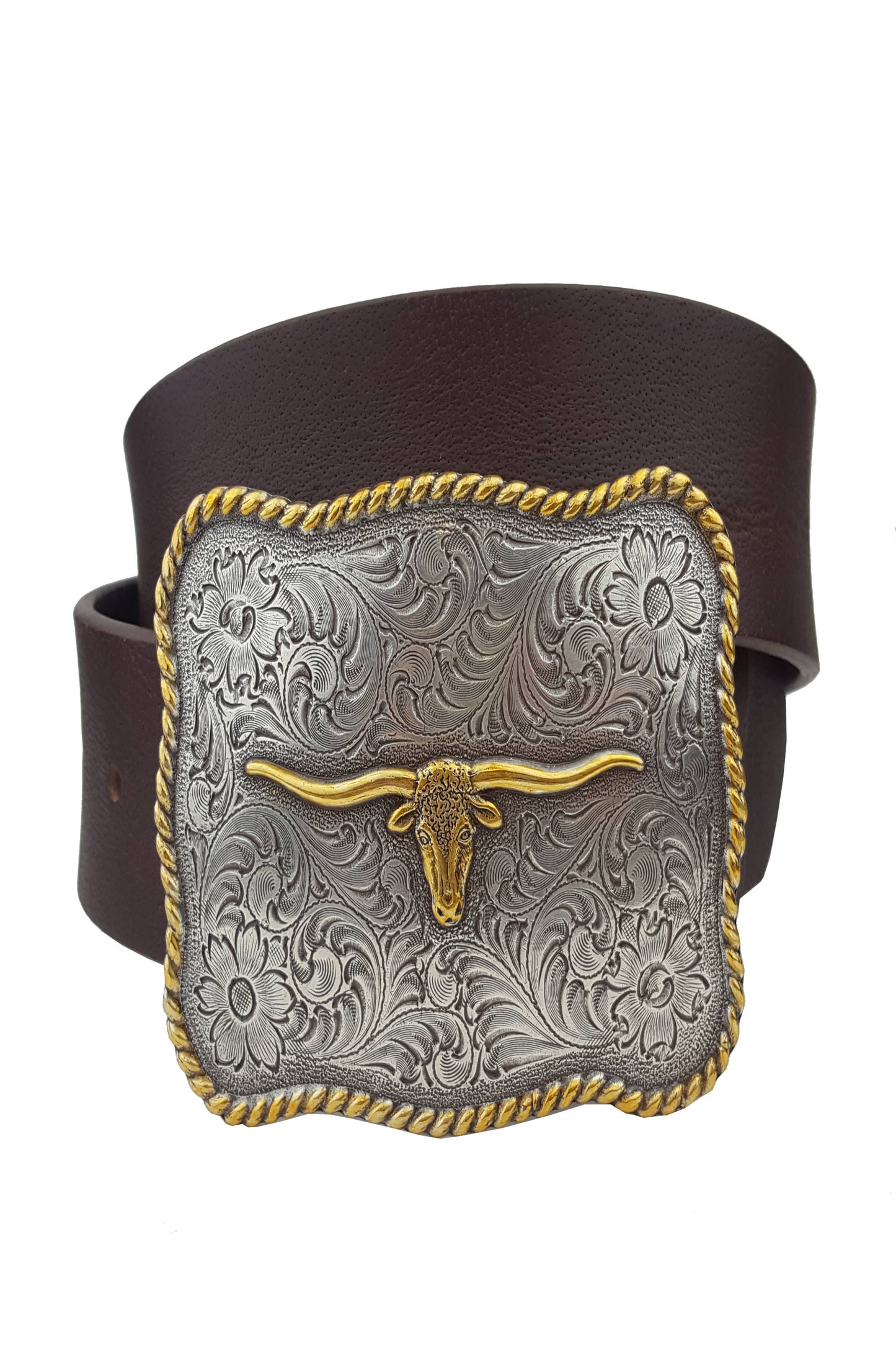 Genuine Leather belt with Long Horn Plaque Buckle