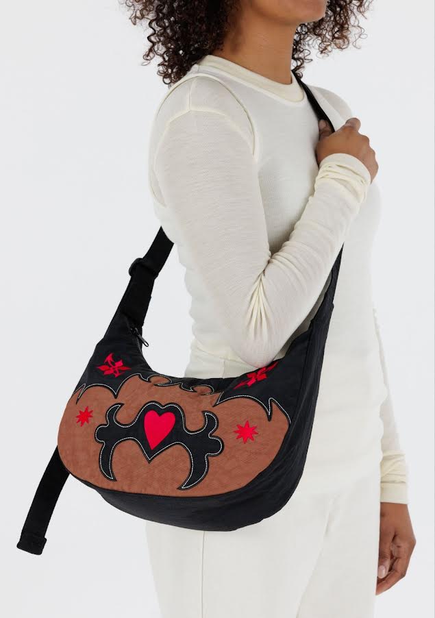 Medium Nylon Crescent Bag - Western Appliqué