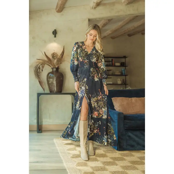 Flowerbomb Print Sabrina Maxi Dress