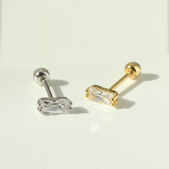 Tiny Rectangle Stone Screw Back Earring