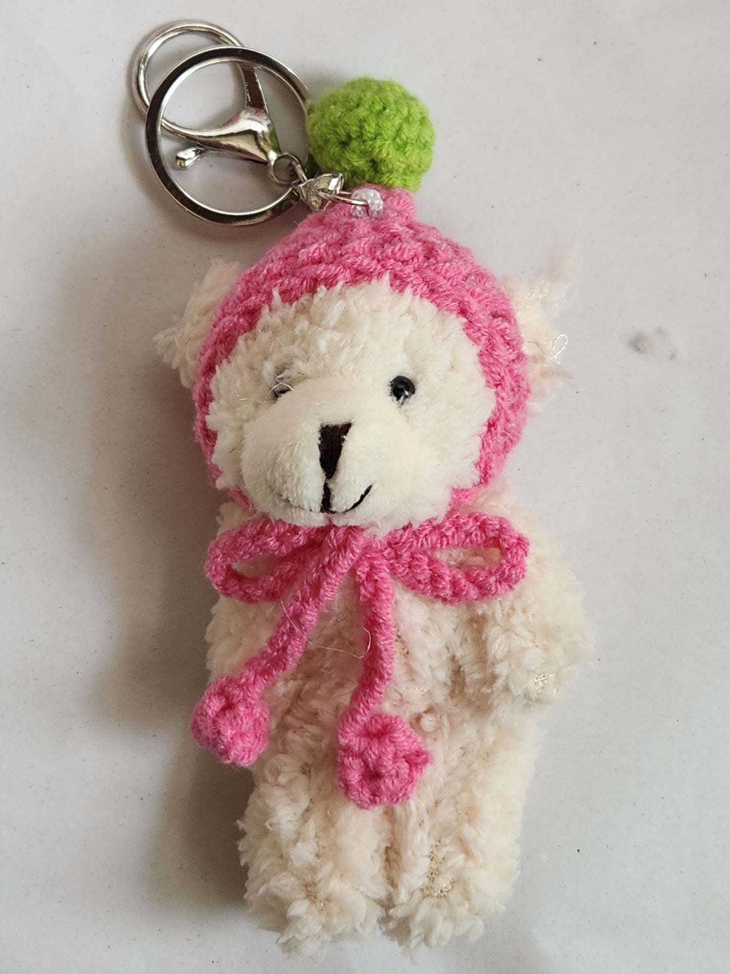 Fluffy Bear With Hat Keychain
