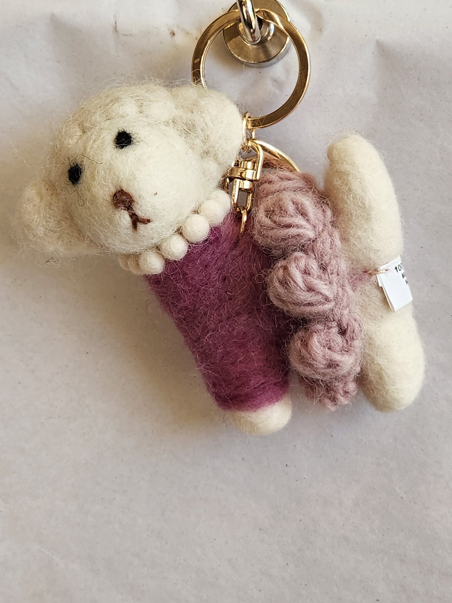 Felted Poodle In A Dress Keychain