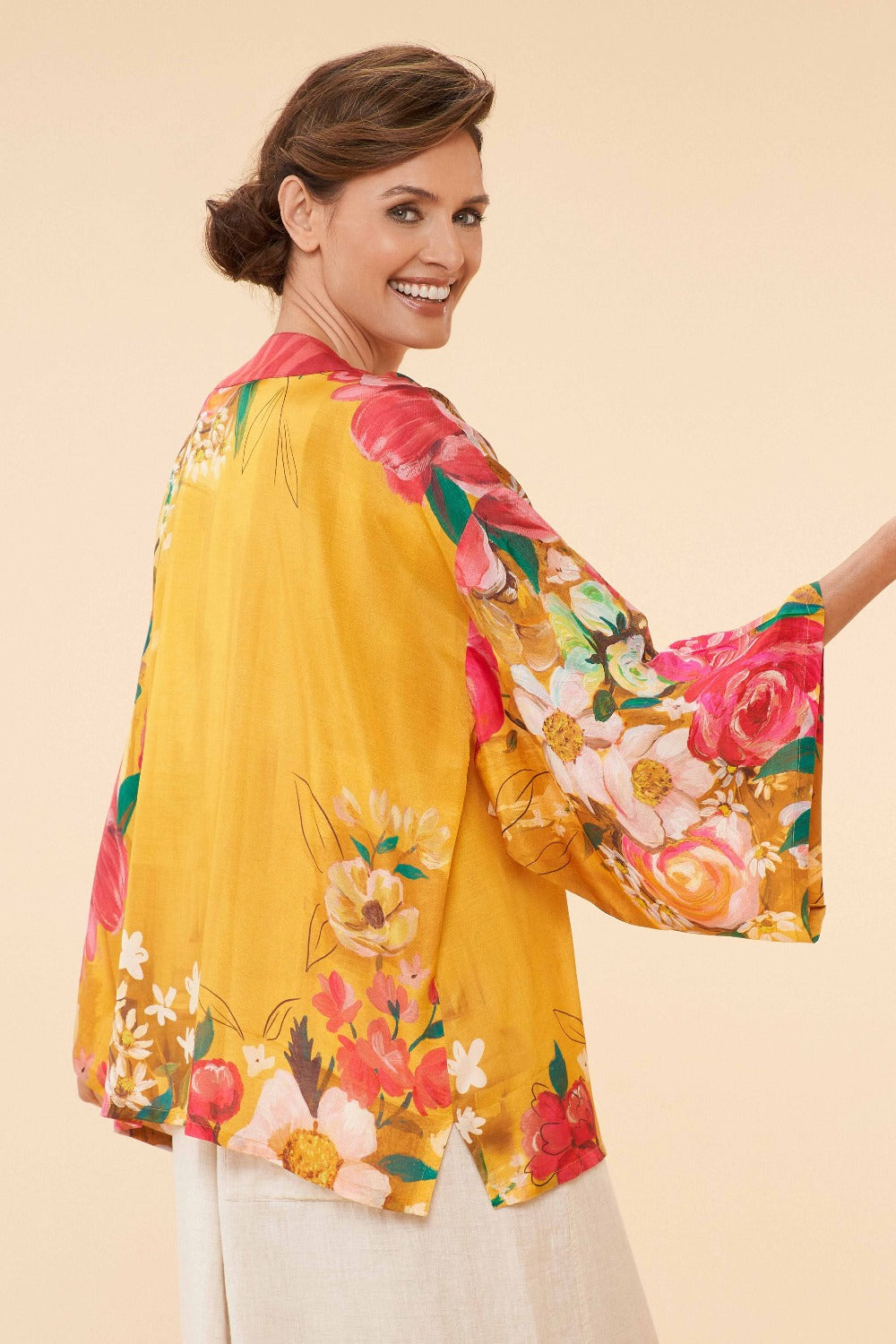 Impressionist Floral Kimono Jacket | Mustard