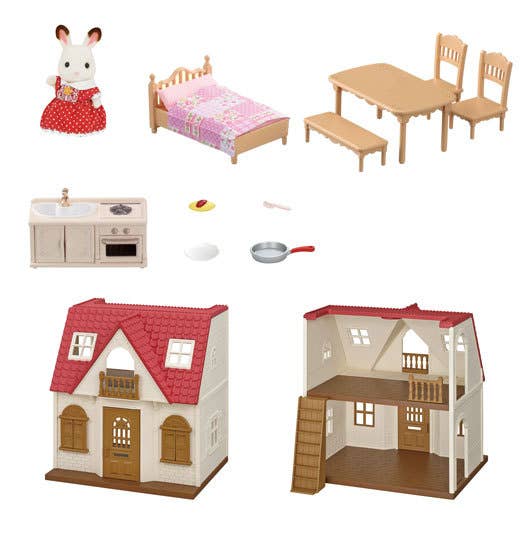 Dollhouse Playset, Red Roof Cozy Cottage, Collectible Toys