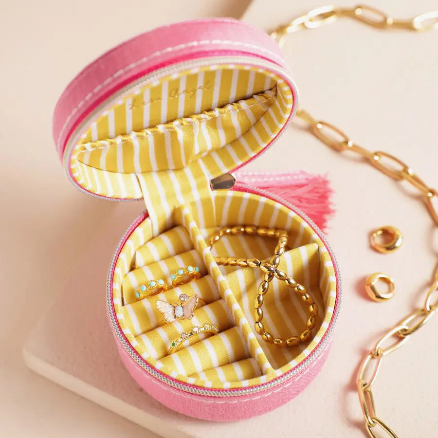 Strawberry Embroidered Travel Round Jewellery Case