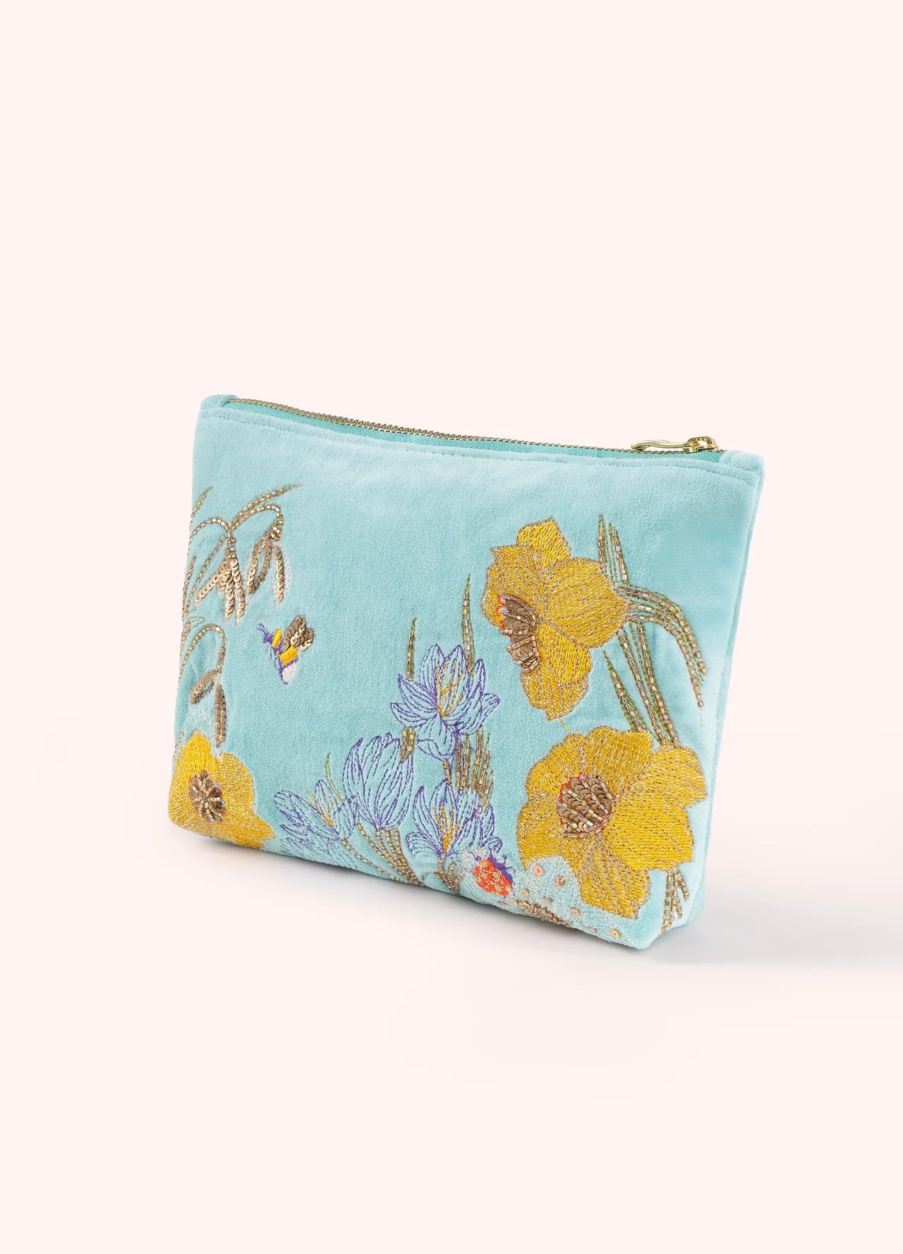 Mid Sized Embroidered Zip Pouch - Wildflower Meadow