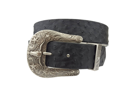 Longhorn Buckle Set w. Ostrich Print Belt