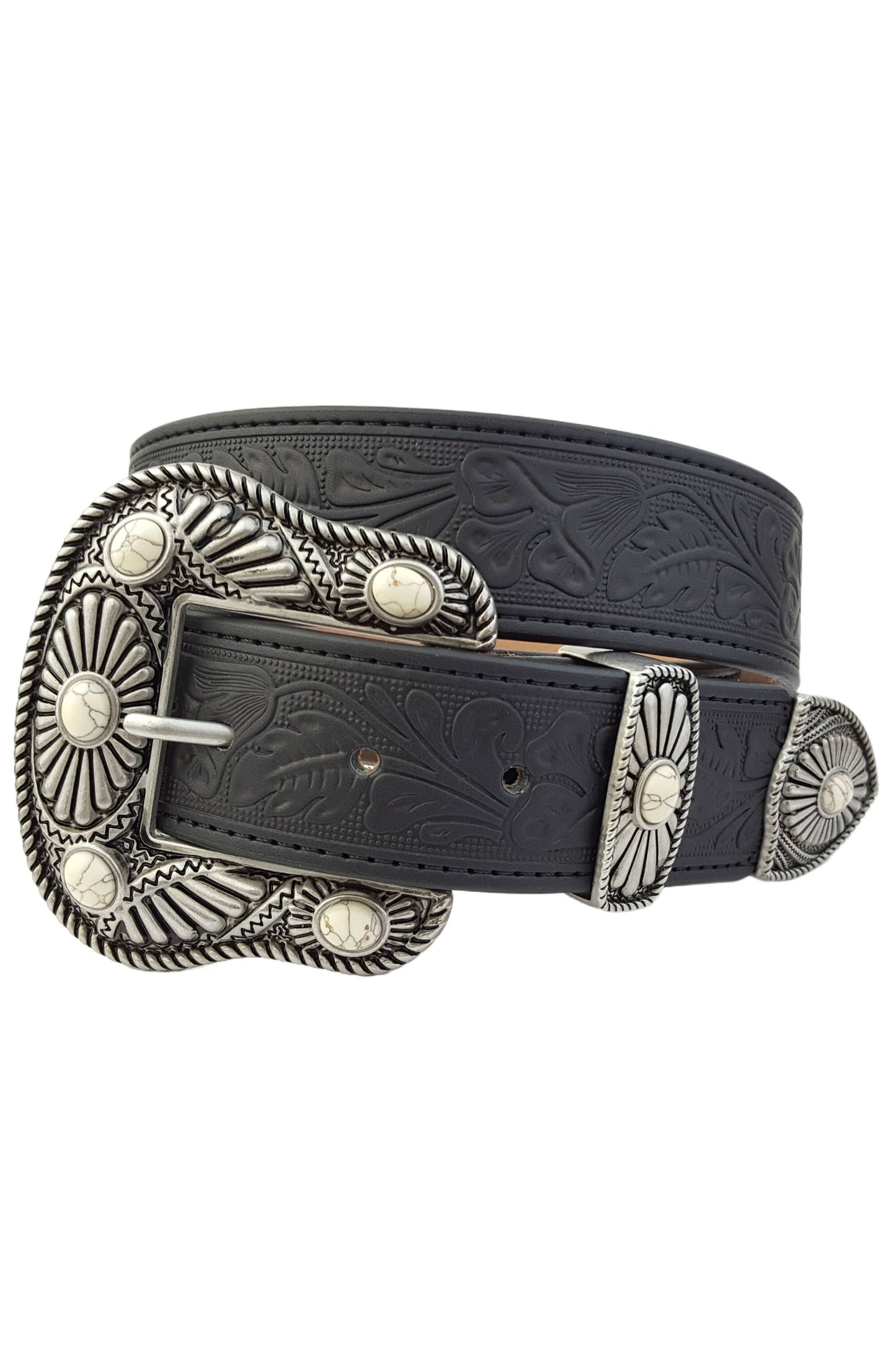 Western Buckle/Loop/Tip Set matched w. floral tooled belt