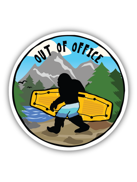 Out Of Office Rafting Sasquatch Sticker