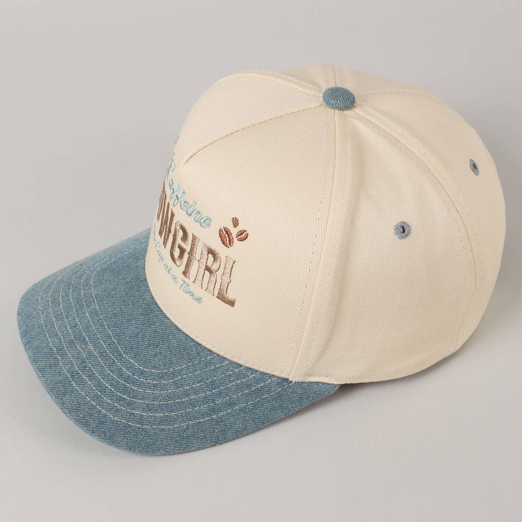 Caffeine Cowgirl One Cup At A Time Lettering Embroidery Cap