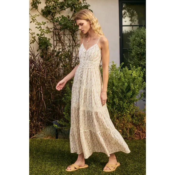 Feel the Heart Lace Trim Tiered Maxi Dress