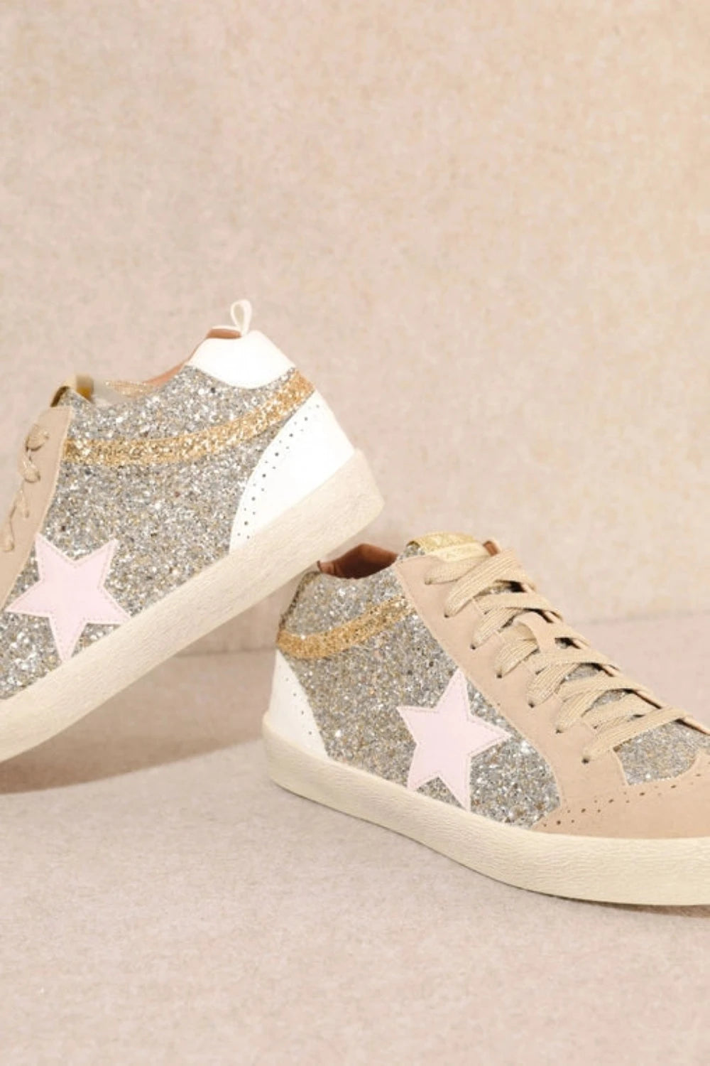 DAISY Sneakers | Light Gold + Pink Star