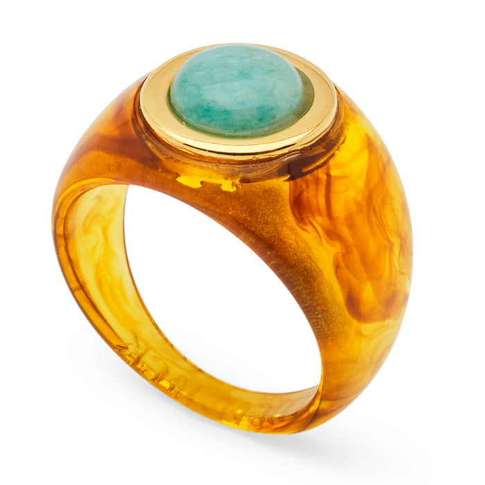 Tortoise Shell Resin Ring Amazonite