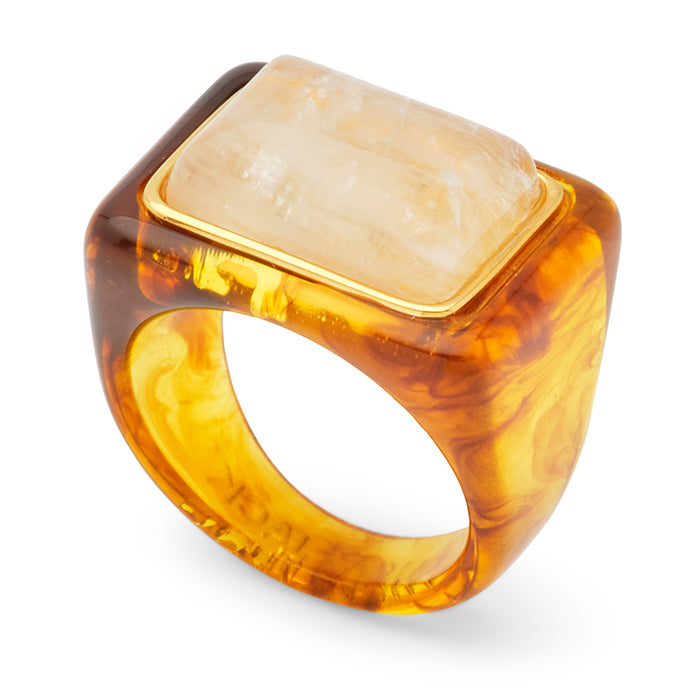 Tortoise Shell Square Resin Ring Moonstone