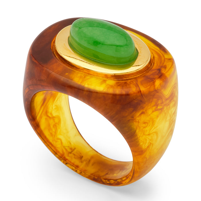 Tortoise Shell Resin Ring Amazonite