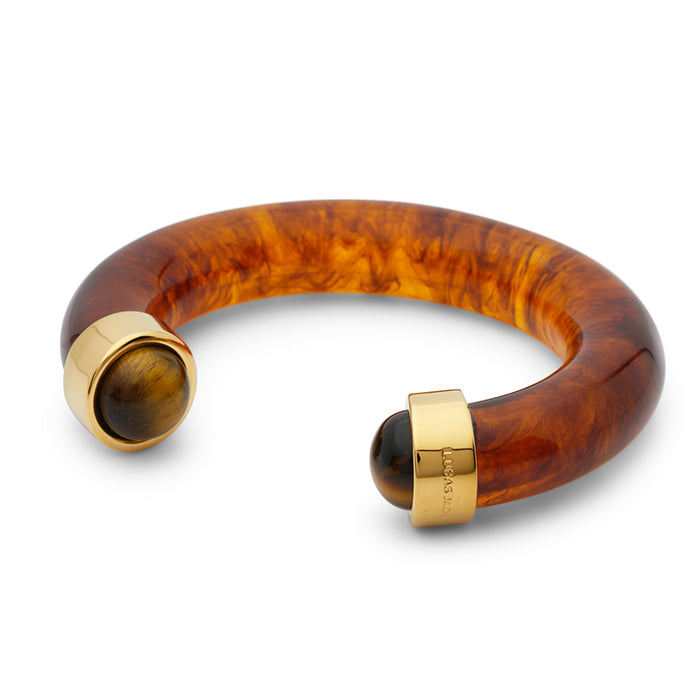 Large Tortoise Shell Resin Bracelet with Stones