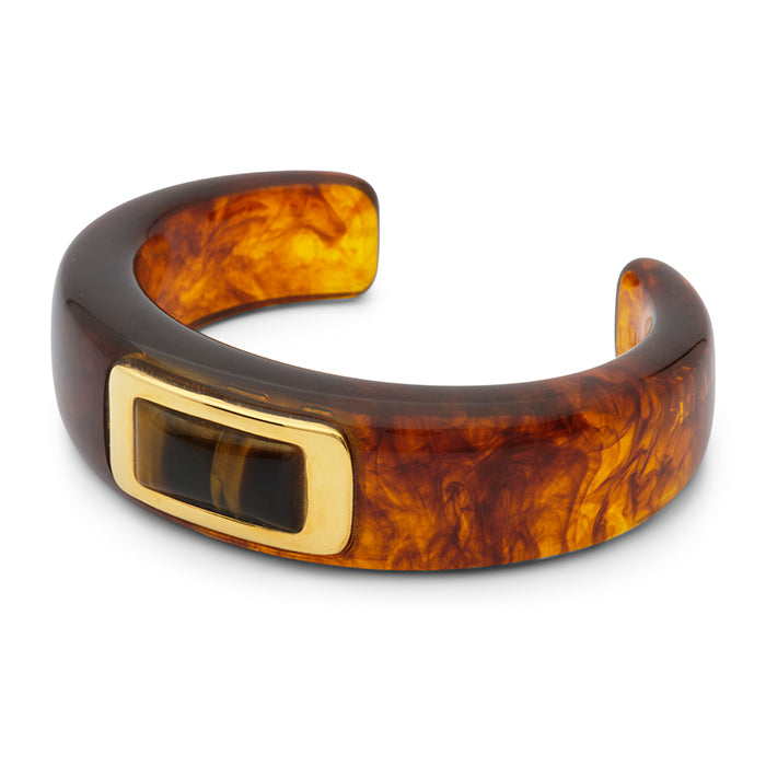 Large Tortoise Shell Resin Bracelet with Stone Inset