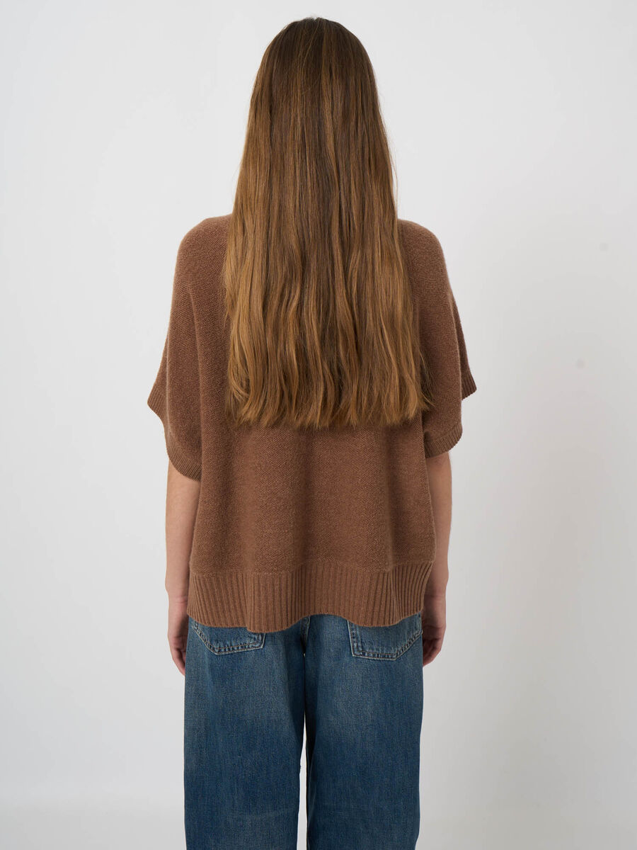 Wool-Cashmere Zip Poncho with Ribbed Stand Collar