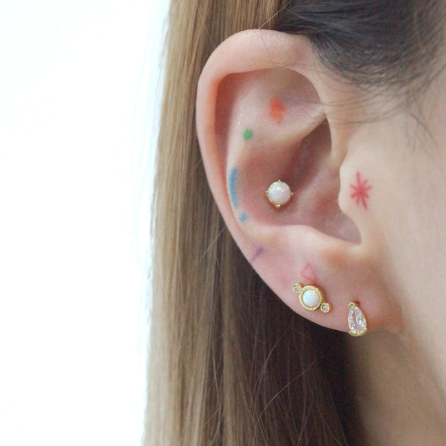 Tiny Aqua Screw Back Earring