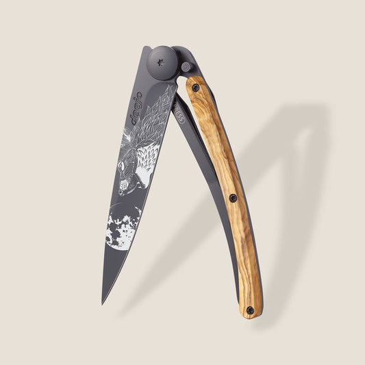 Deejo 37G Olive Wood / Howl Pocket Knife