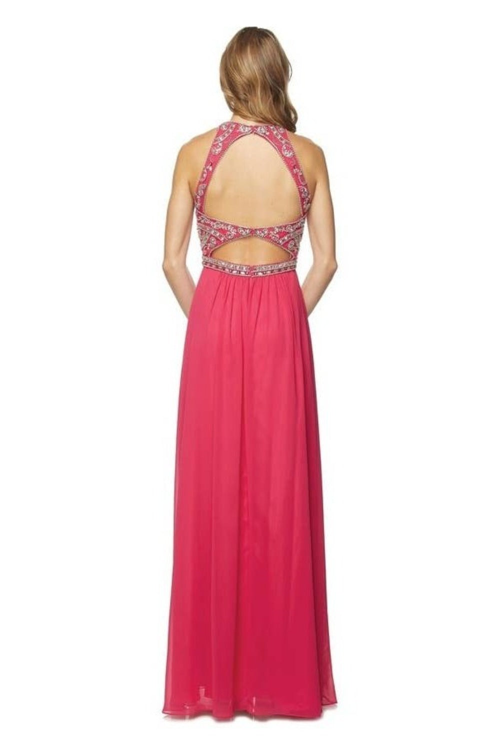 Open-Back Beaded Bodice Formal Dress