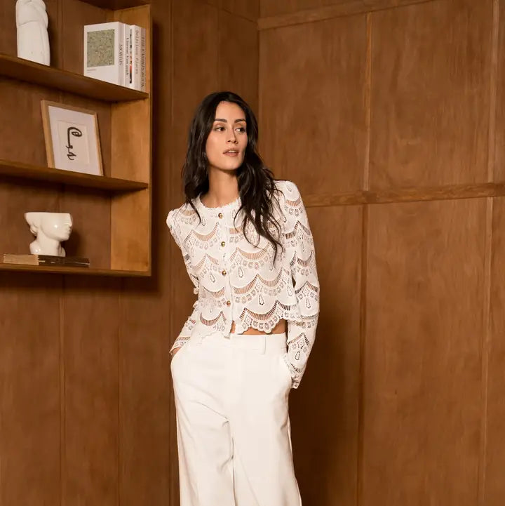 Two-Tone Guipure Lace Vest Jacket