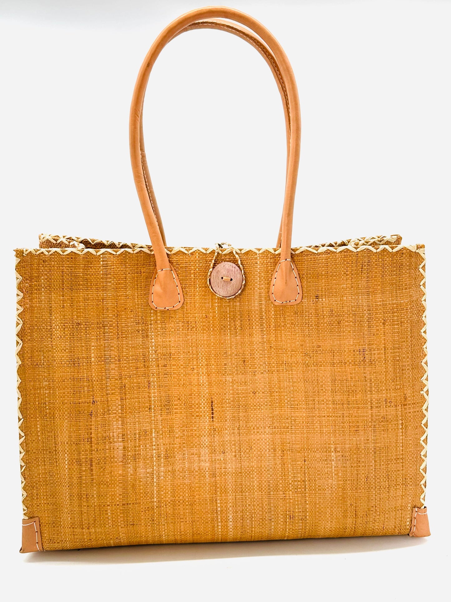 Zafran Solid Straw Beach Bag with Plastic Liner