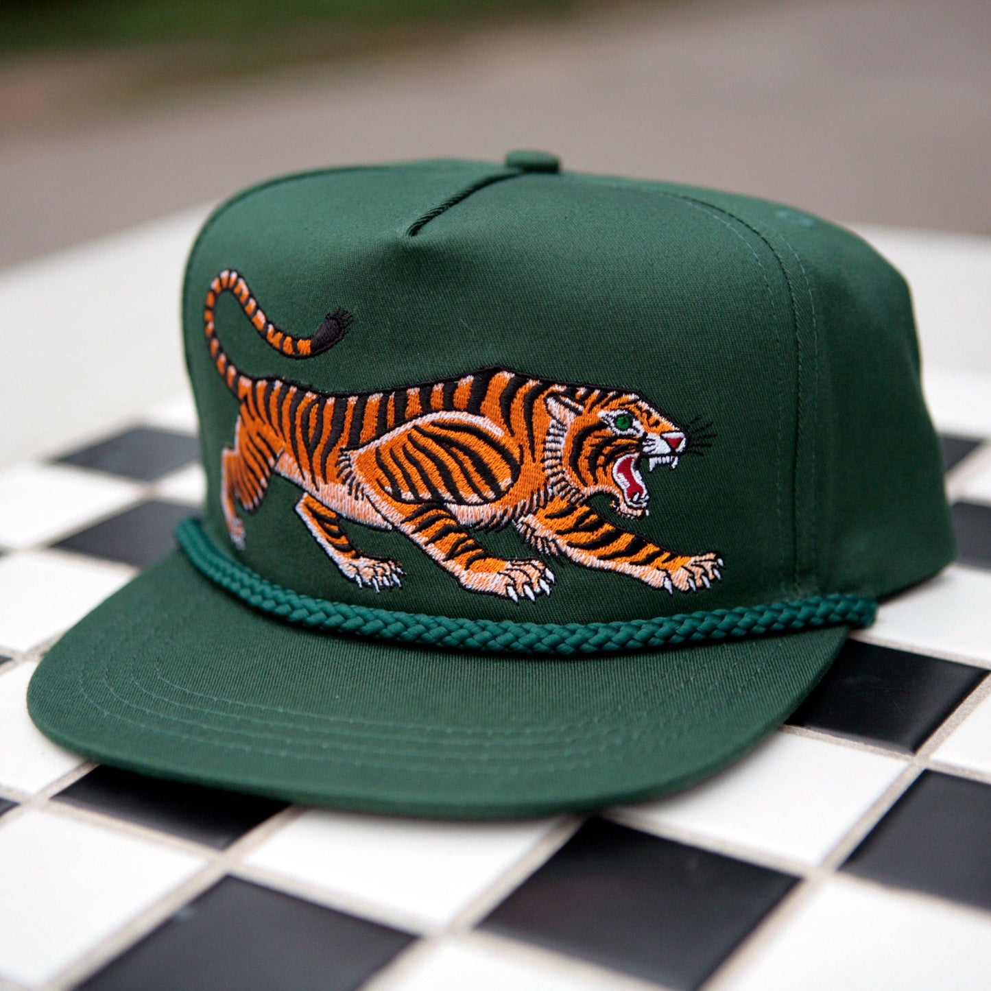 Unisex Tattoo-Style Tiger Cap in Spruce Green