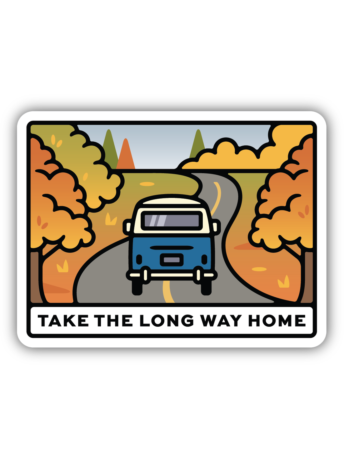 Take The Long Way Home Fall Van Scene Sticker