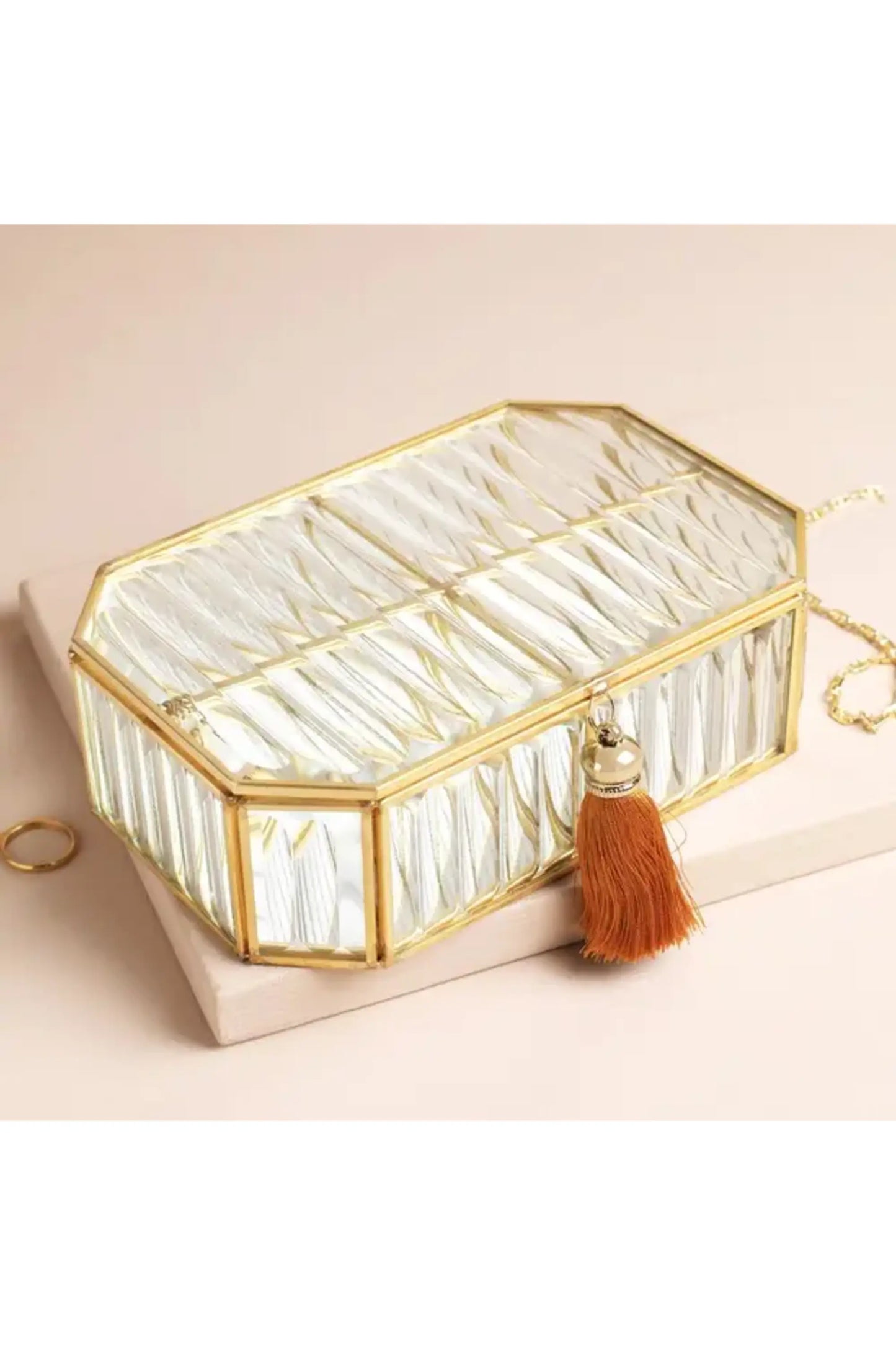 Large Ribbed Glass Jewellery Box