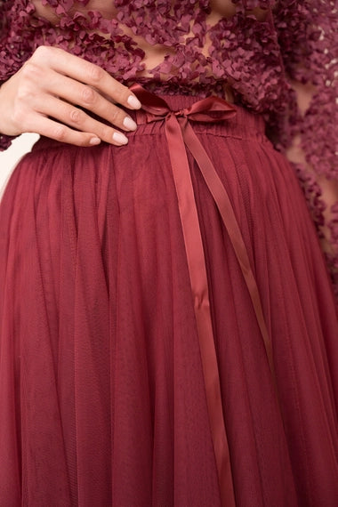 Aria Long Tulle Skirt- Bordeaux