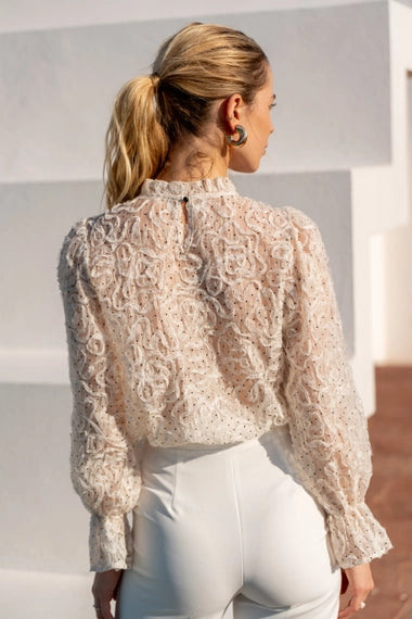 High-Neck Plumetis Lace Blouse