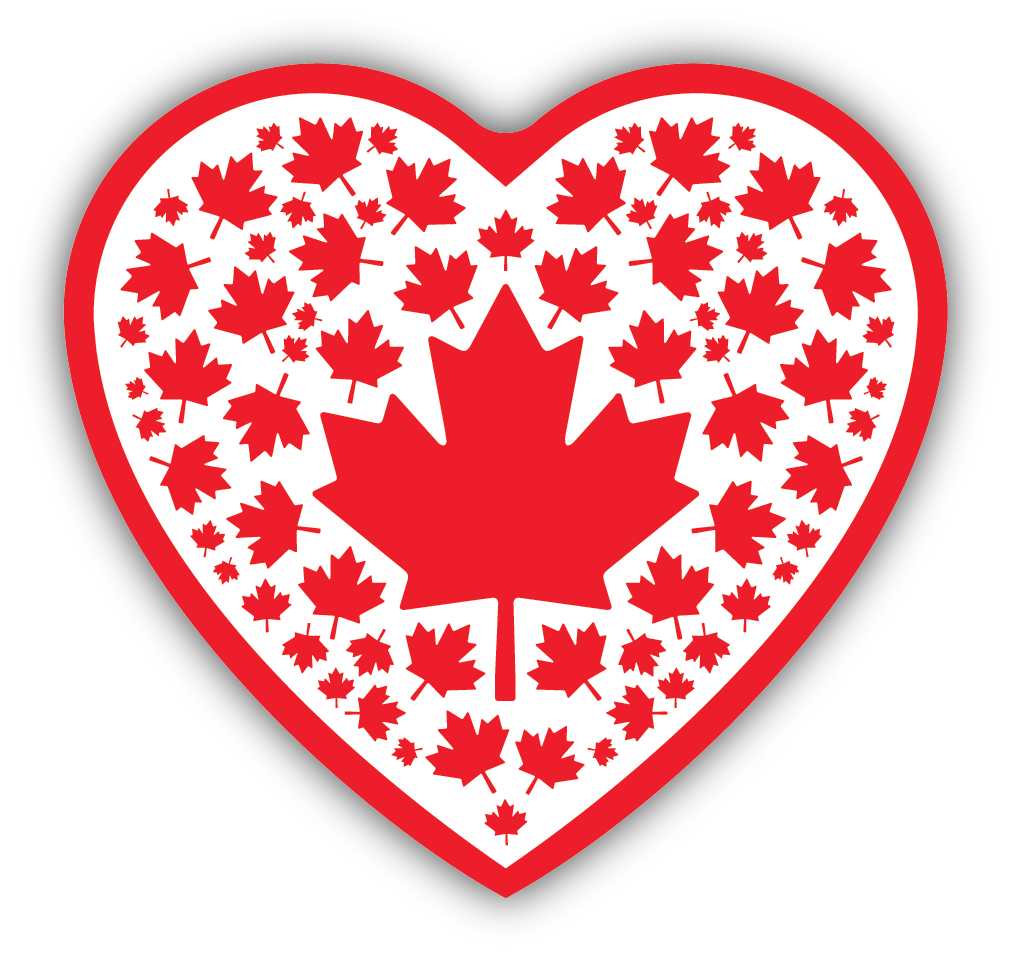 Red And White Maple Leaf Heart Sticker