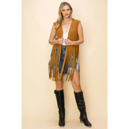 Laser Cut Fringes Embellished Vest