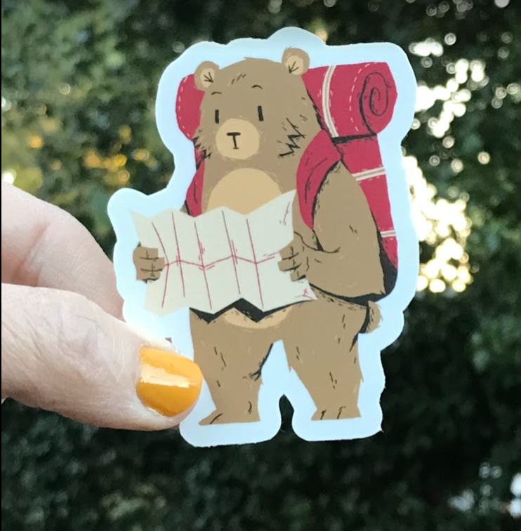 Hiking Bear with Map Vinyl Sticker