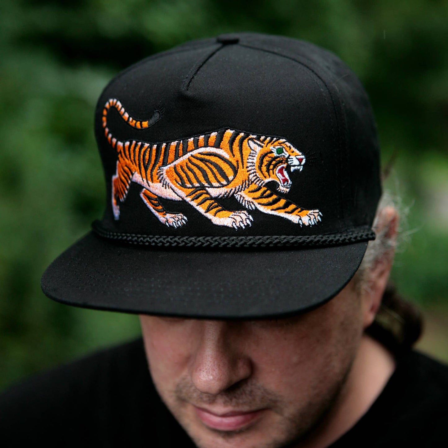 Unisex Tattoo-Style Tiger Cap in Spruce Green