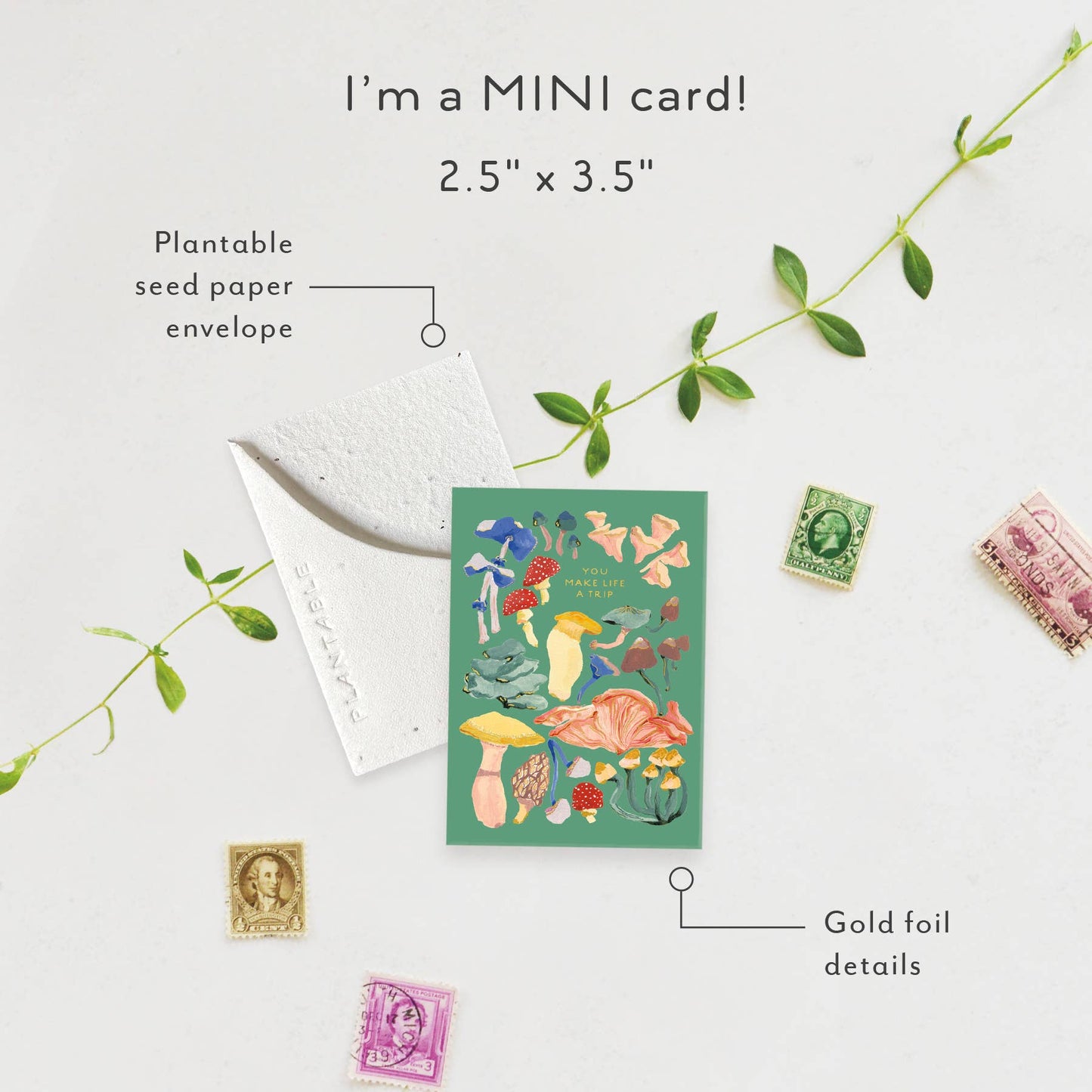 Shrooms Sprout - Friendship Mini Greeting Card (2.5" x 3.5")