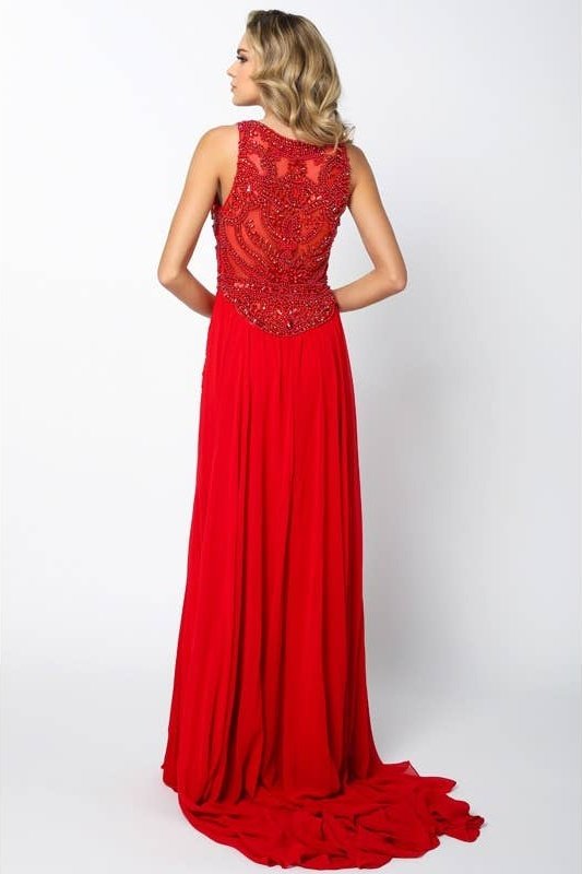 Jewel Embellished and Train Evening Gown