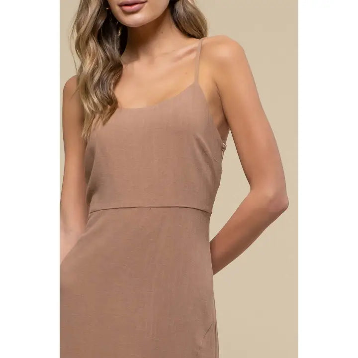 Back Cut Out Side Slit Cami Midi Dress