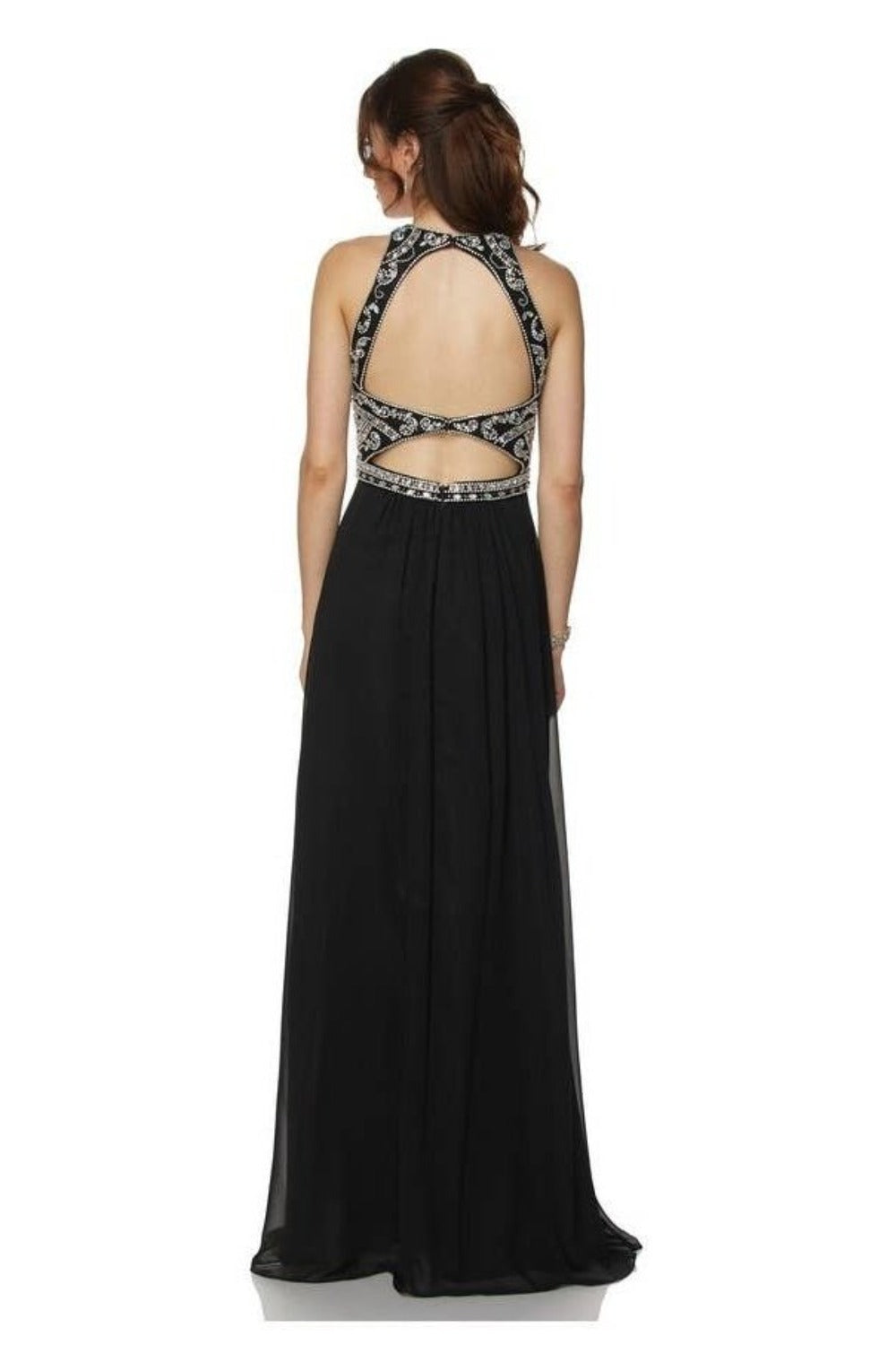 Open-Back Beaded Bodice Formal Dress