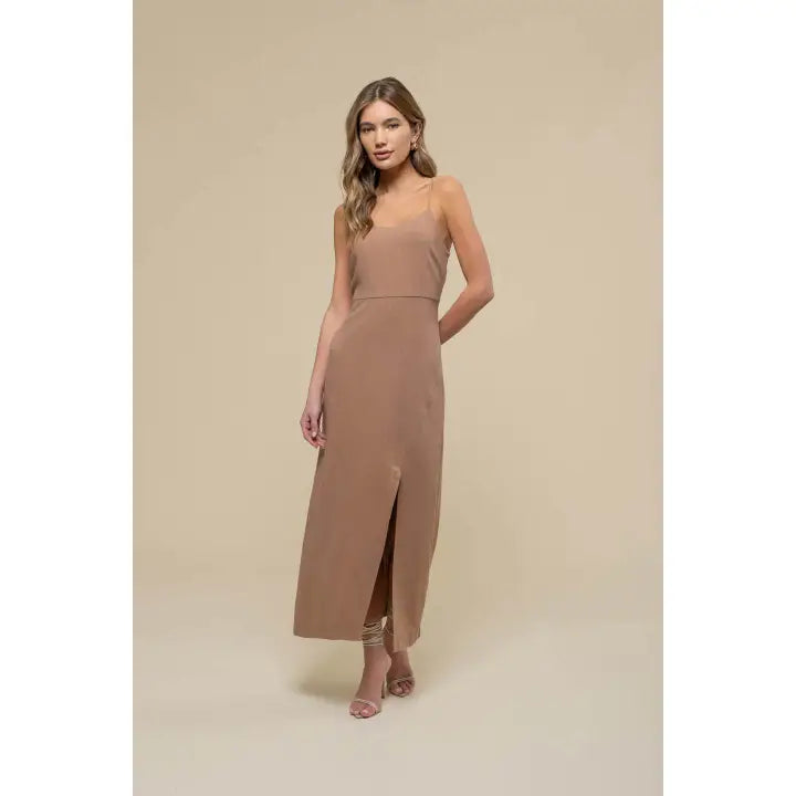 Back Cut Out Side Slit Cami Midi Dress
