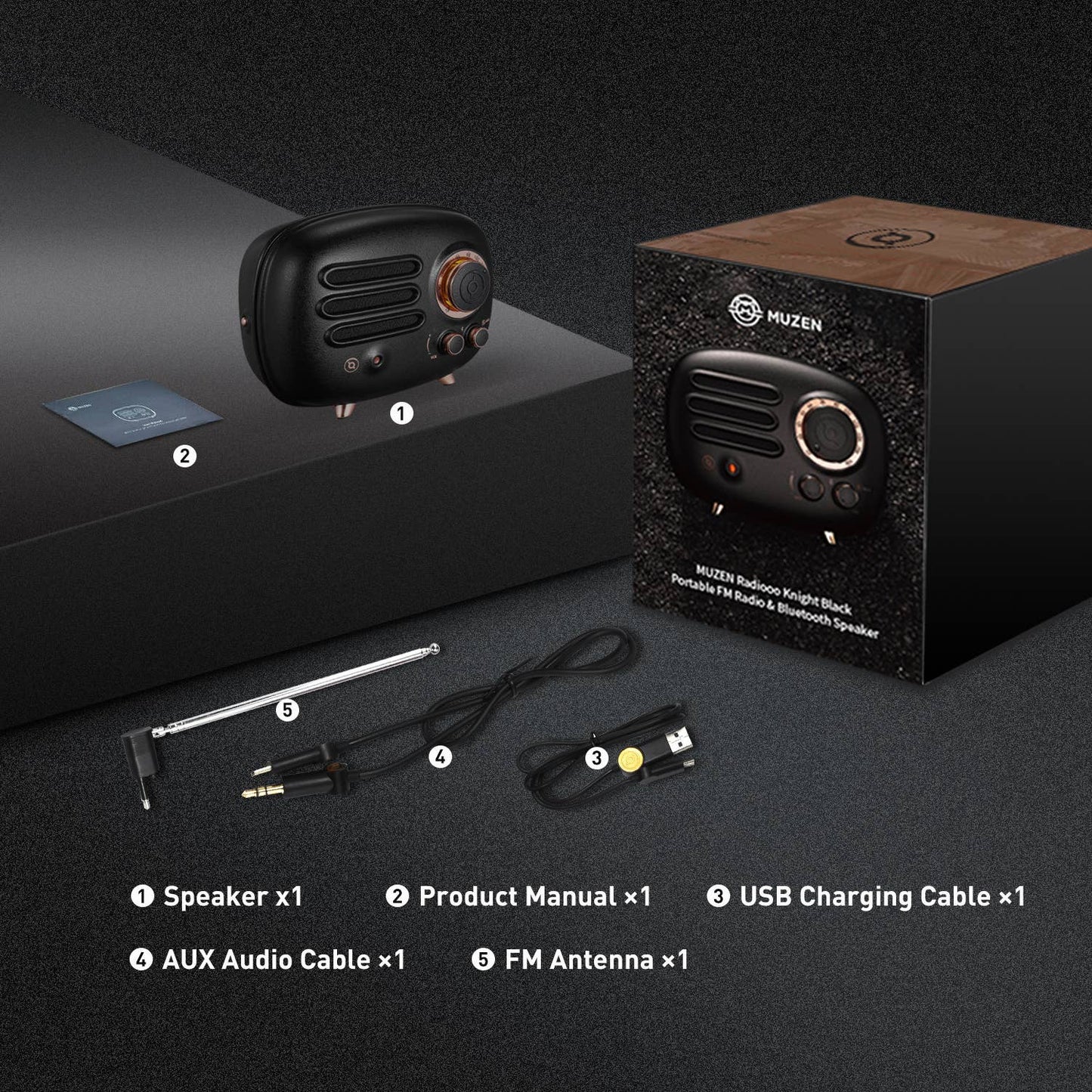 MUZEN Knight Black Portable FM Radio & Bluetooth Speaker