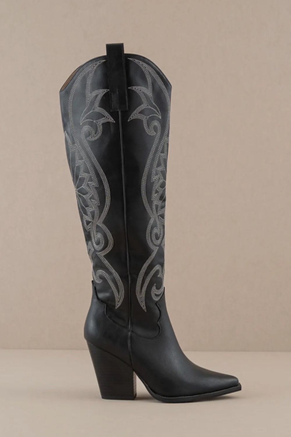 THE ASTRID Knee High Embroidered Cowboy Boots | Black