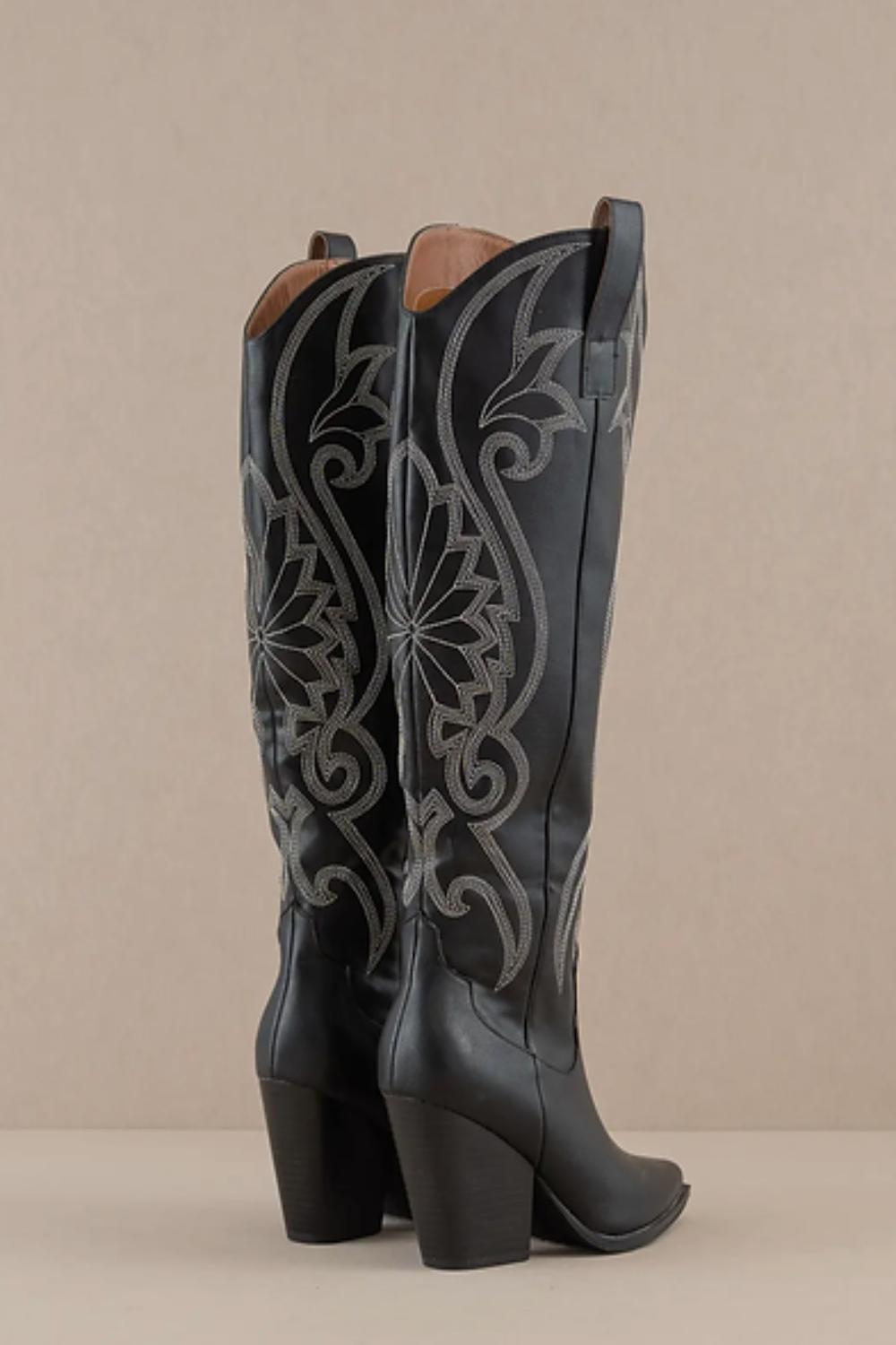 THE ASTRID Knee High Embroidered Cowboy Boots | Black