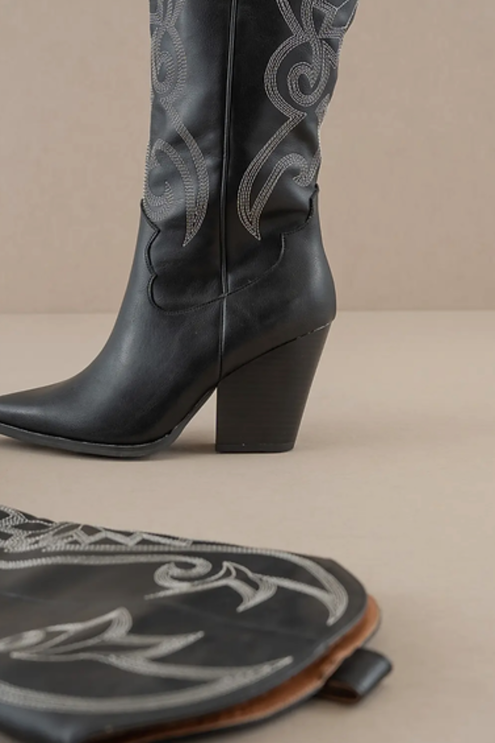 THE ASTRID Knee High Embroidered Cowboy Boots | Black