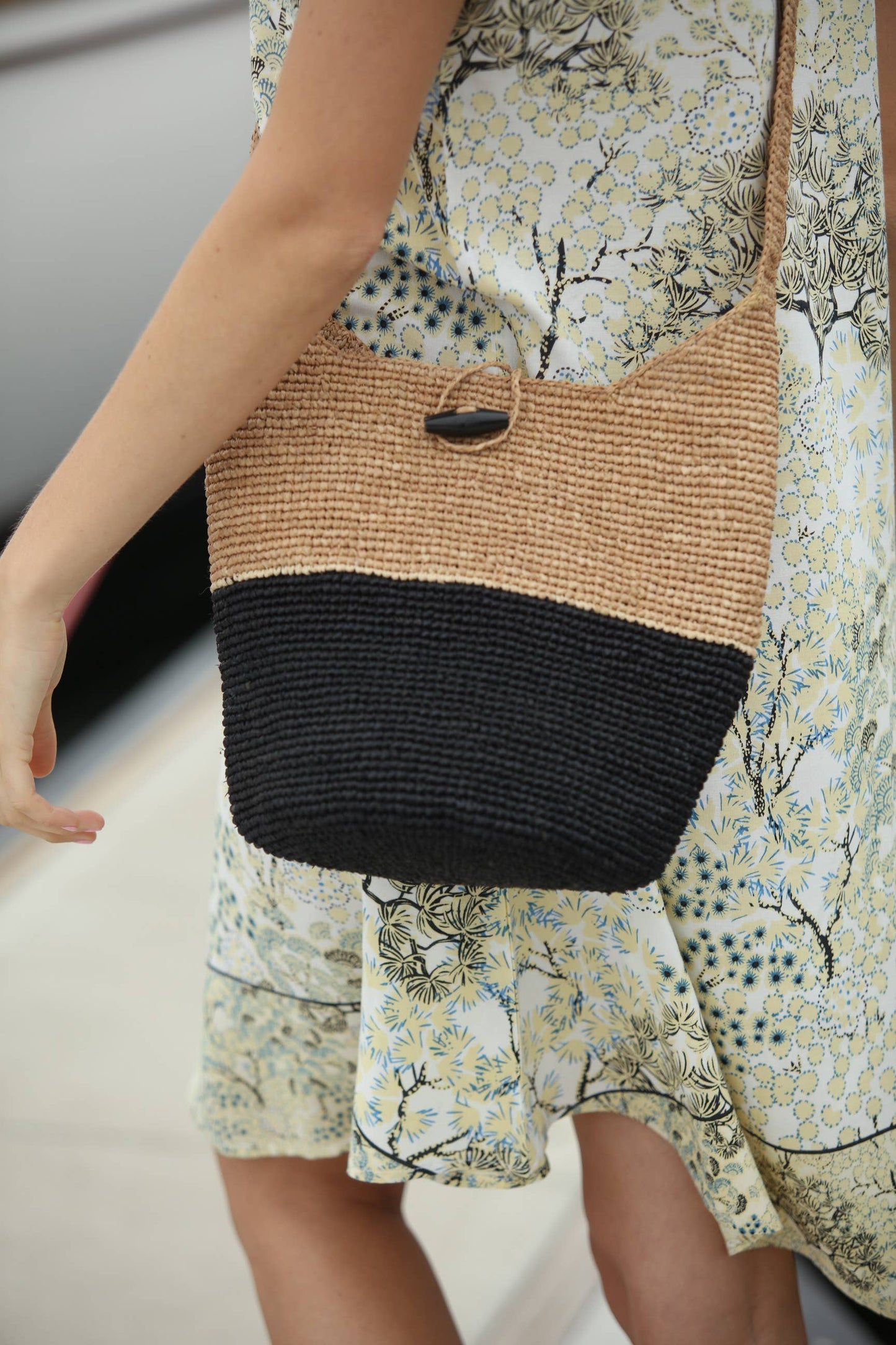ConCon Two Tone Crochet Straw Crossbody Bag - Packs Flat