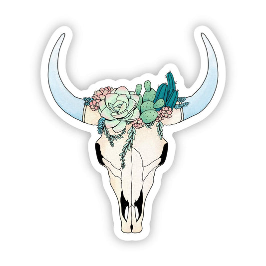 Longhorn Skull With Succulents Sticker