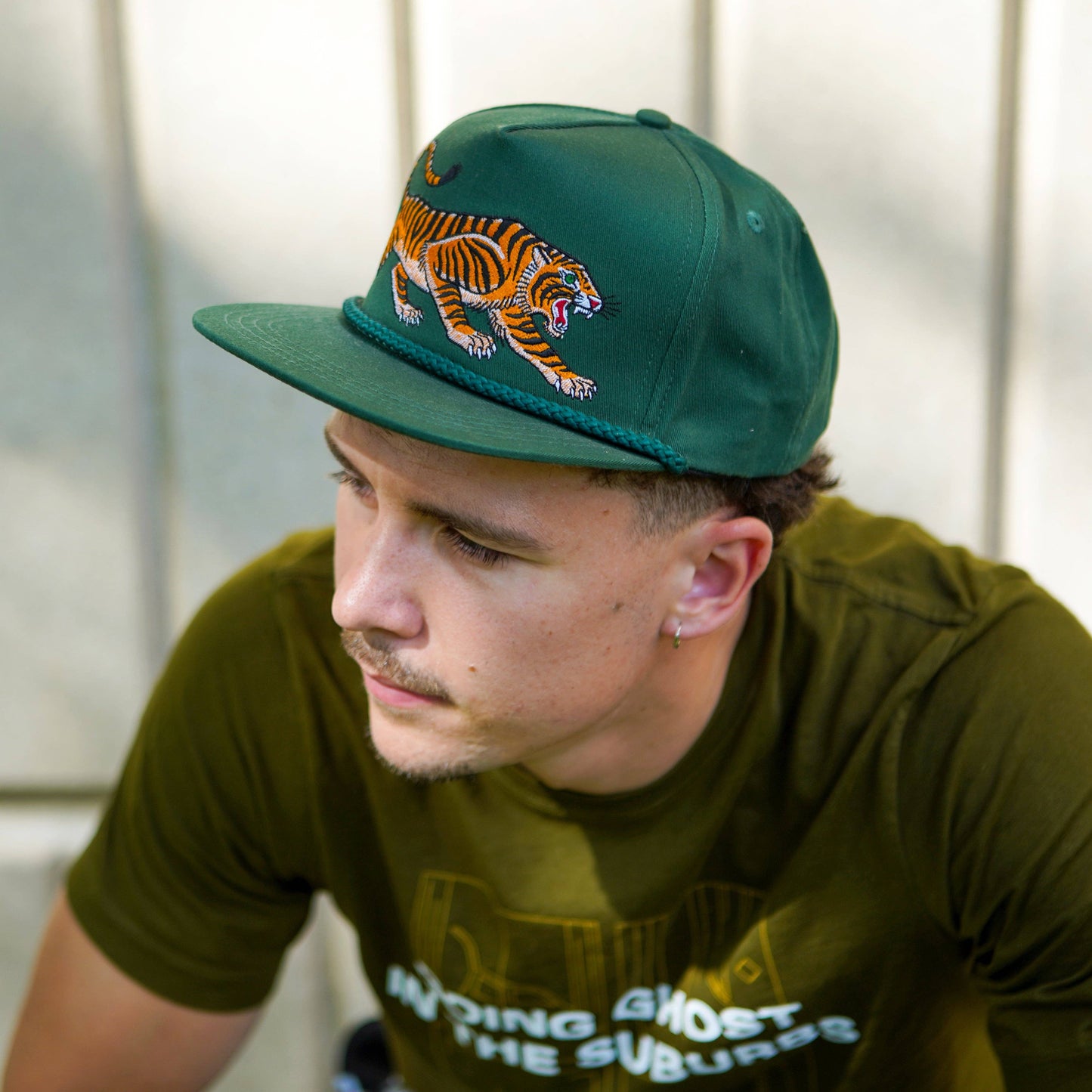 Unisex Tattoo-Style Tiger Cap in Spruce Green