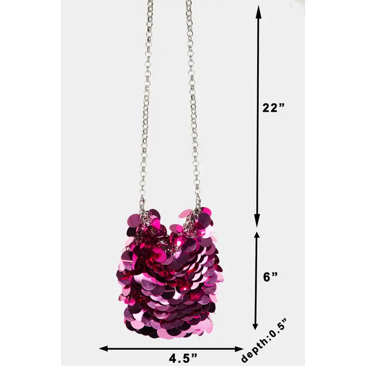 Sequin Chain Mail Pouch Bag Silver