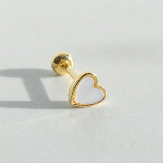 Tiny Mother of Pearl Heart Screw Back Earring